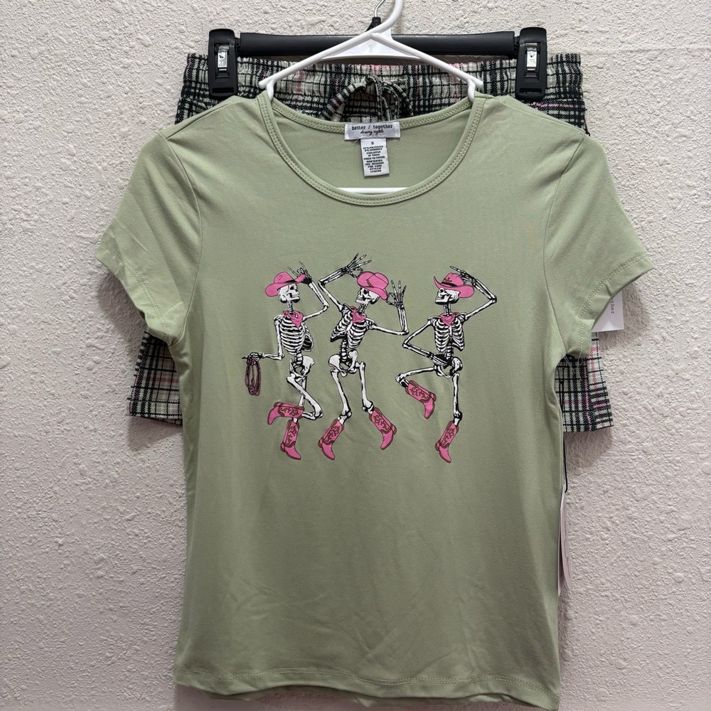 Better Together Halloween Skeleton Cowgirl Pajama Set in Green and Pink NWT S